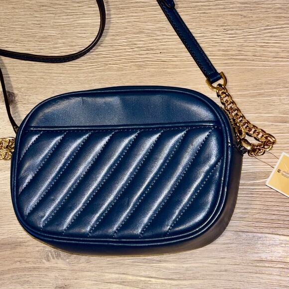 MICHAEL Michael Kors Rose Small Quilted Oval Crossbody Bag Navy Blue - Picture 3 of 13